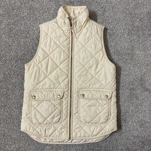 J.Crew Vest Womens XS White Quilted PrimaLoft Puffer Zip Pockets Outdoor Warm